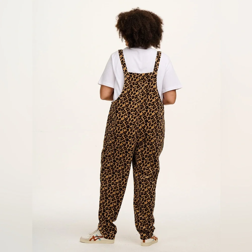 Lucy & Yak Original Corduroy Dungarees in Leopard Print 16 Petite - Picture 2 of 10